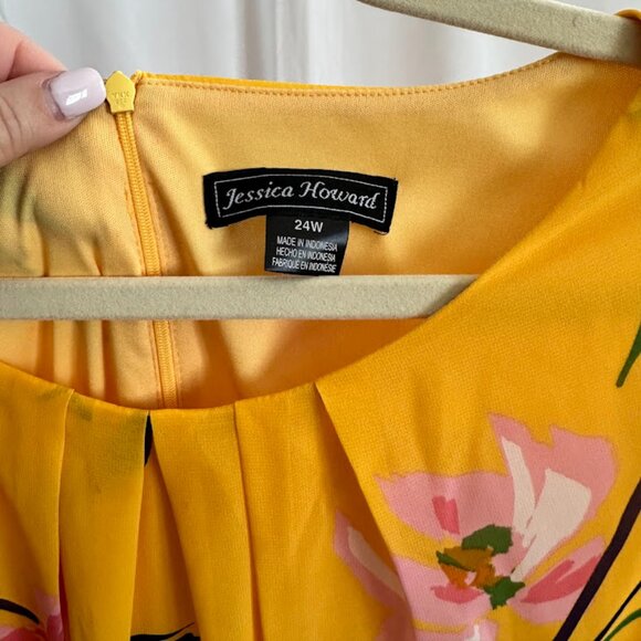 Jessica Howard Women's Plus 24W Yellow dress with pink flowers and layered skirt - Picture 5 of 10
